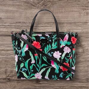 Kate Spade Wilson Road Hummingbird Black Floral Alyse Satchel  Handbag New